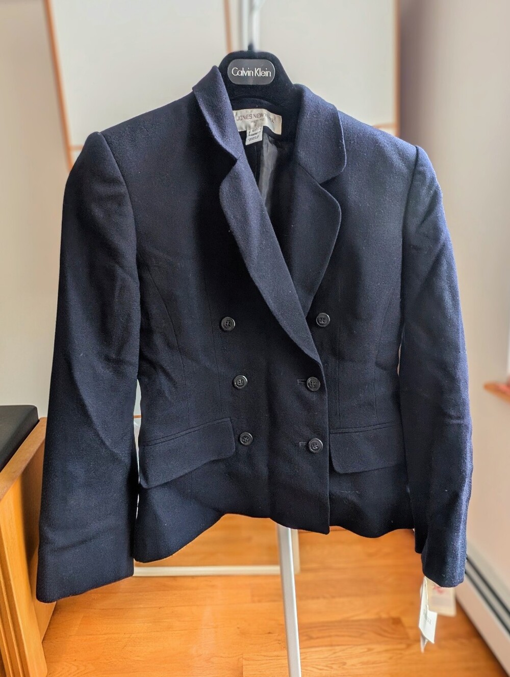Vintage 90s Jones New York Petite Dark Navy Wool Blazer MADE IN USA SIZE 6P NWT